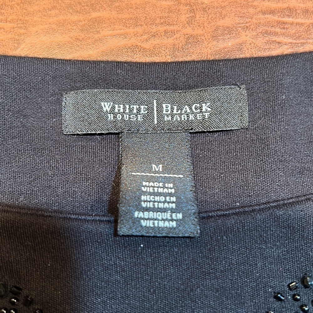 WHITE HOUSE BLACK MARKET WHBM Classy Black w/ Bling Blouse Size M - Picture 8 of 10